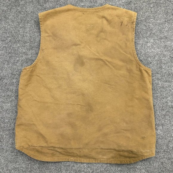 Carhartt Canvas Duck Vest Men Large Full Zip Sherpa Lined Distress Brown V26 CML - Picture 7 of 13